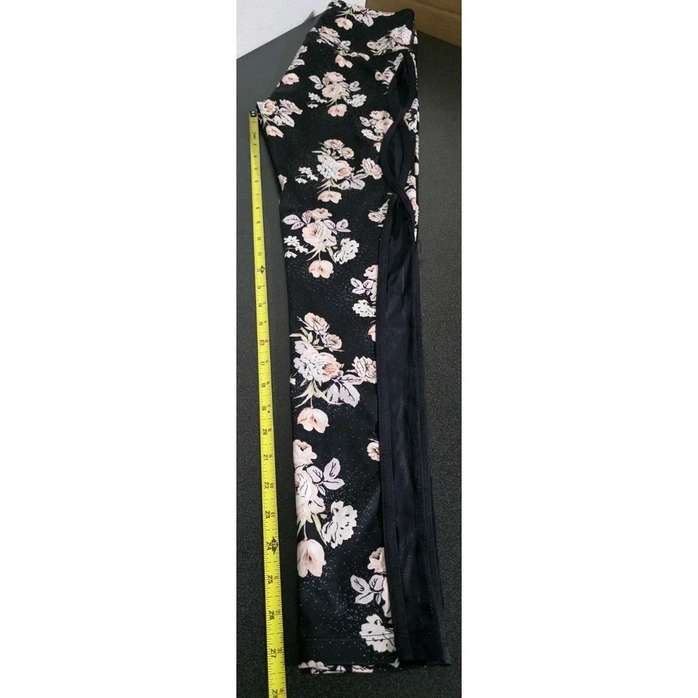 NEW Free People Liza Floral High Rise‎ Active Pants Legging SzS Black Mesh Side